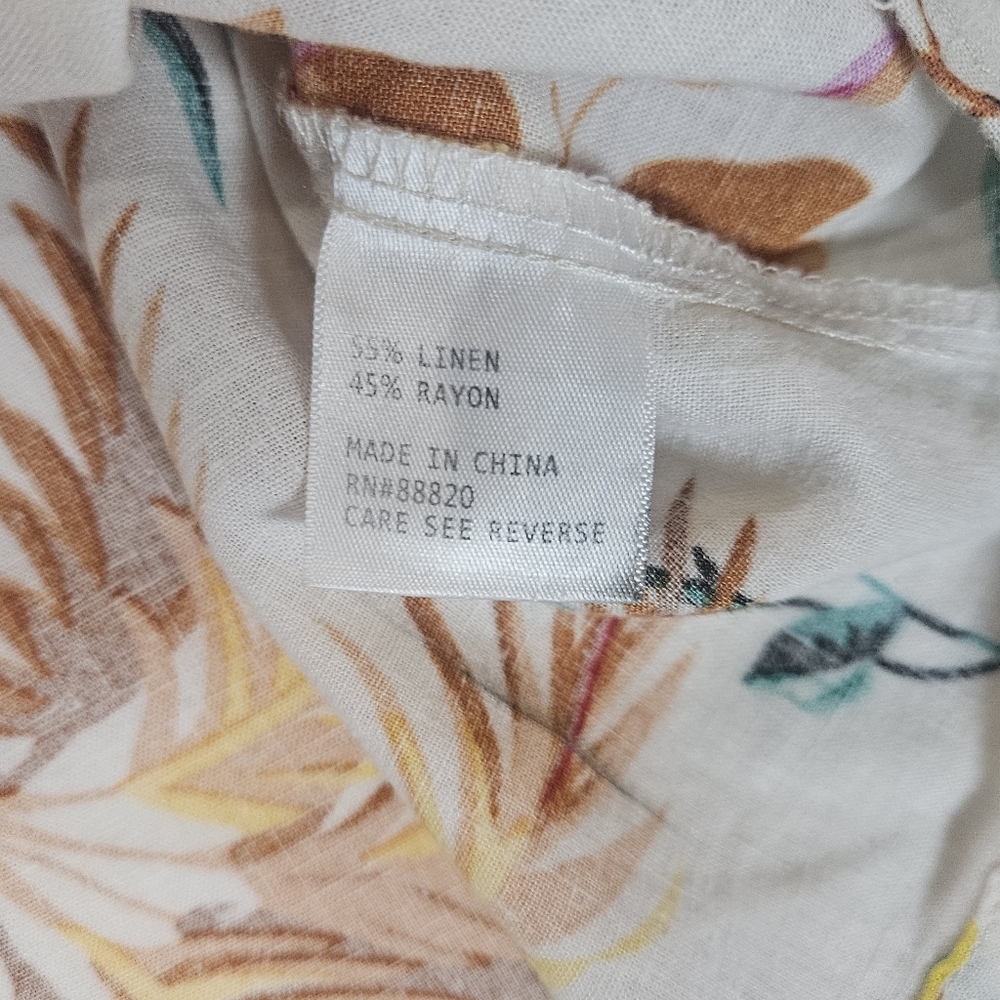 Rachel Roy Linen Top Womens Small White Multicolor Tropical Floral Button Down - Picture 6 of 6